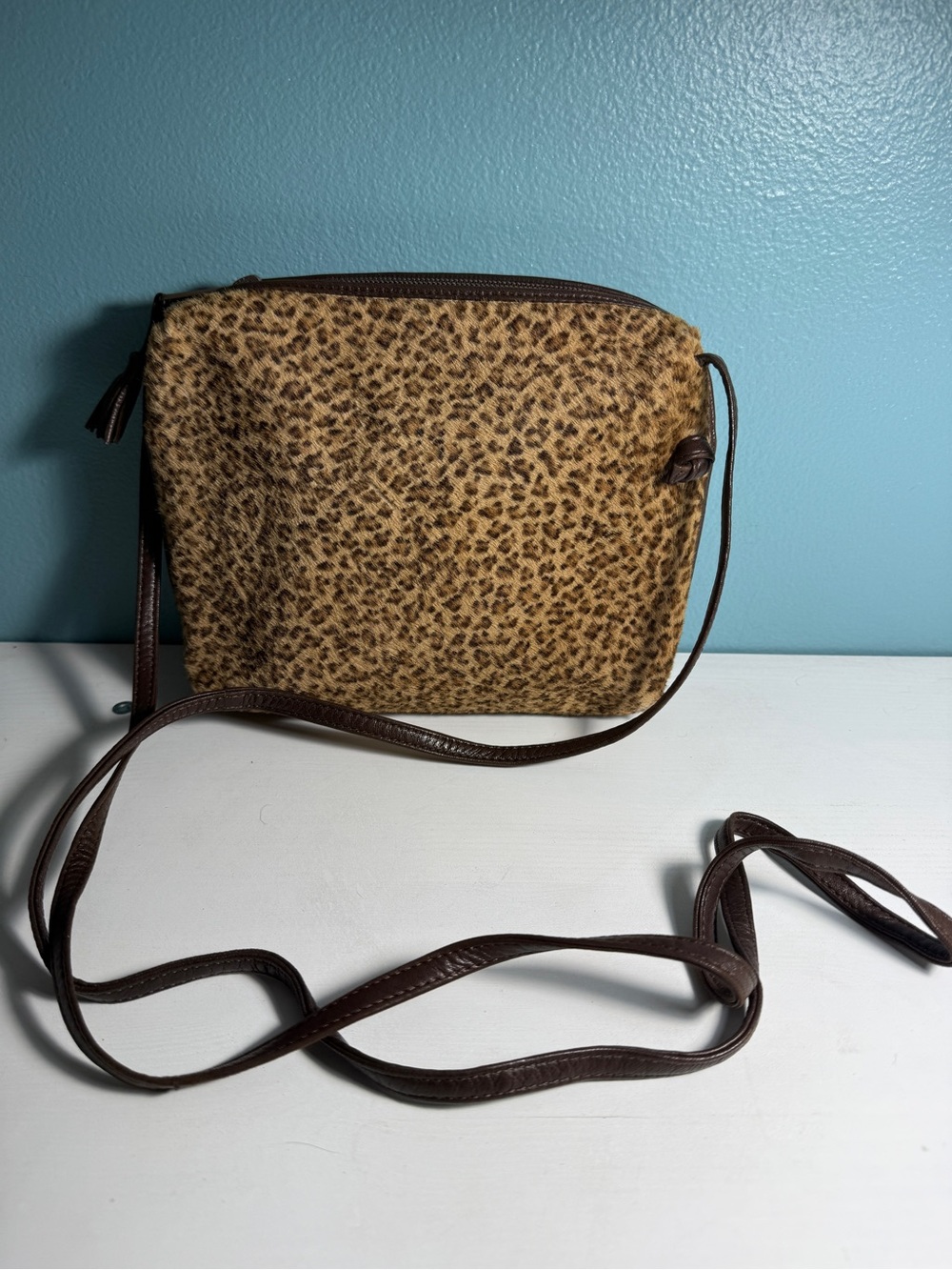 Authentic Vintage Bottega Veneta Leopard Print Pony Hair Crossbody Bag